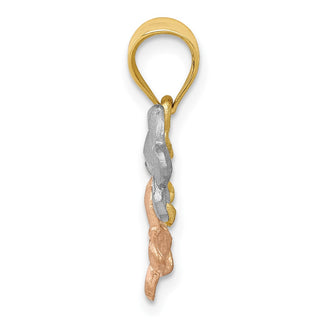 14k Yellow, White and Rose Gold Flower Pendant