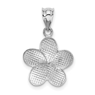 14k Yellow Gold Dipped in White Rhodium Satin Diamond-cut Plumeria Pendant