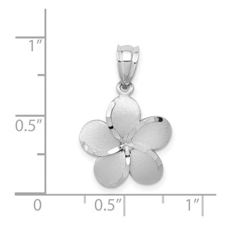 14k Yellow Gold Dipped in White Rhodium Satin Diamond-cut Plumeria Pendant