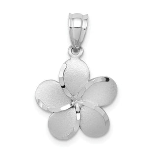14k Yellow Gold Dipped in White Rhodium Satin Diamond-cut Plumeria Pendant