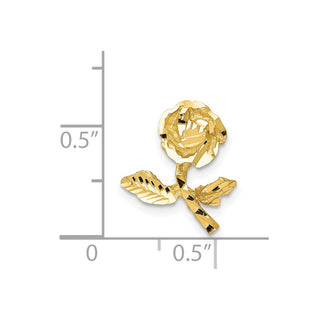14k Yellow Gold Satin Diamond-cut Rose Chain Slide Pendant