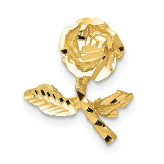 14k Yellow Gold Satin Diamond-cut Rose Chain Slide Pendant