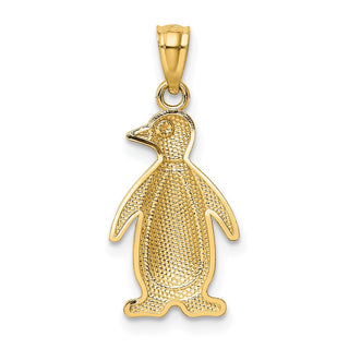 14k Yellow and White Gold Polished and Textured Penguin Pendant