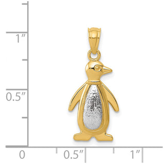 14k Yellow and White Gold Polished and Textured Penguin Pendant