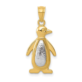 14k Yellow and White Gold Polished and Textured Penguin Pendant