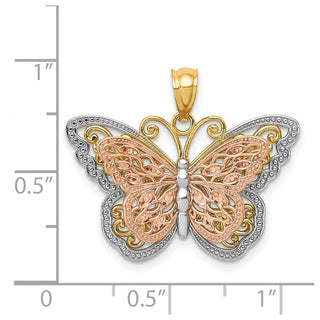 14k Two-tone Gold w/White Rhodium Cut-out 2-level Butterfly Pendant