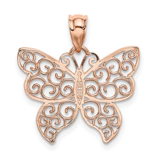 14K Rose Gold Polished Filigree Butterfly Pendant