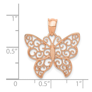 14K Rose Gold Polished Filigree Butterfly Pendant