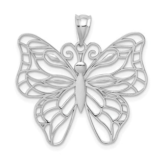 14K White Gold Polished Large Butterfly Pendant