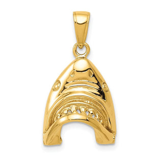 14k Yellow Gold Polished 2-D Jaws Shark Head Mouth Open Pendant