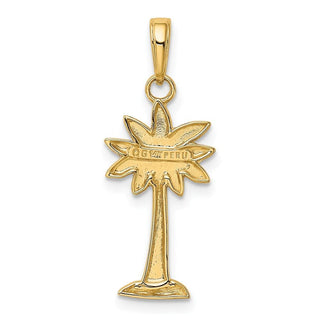 14k Yellow Gold Polished and Textured 2-D Palmetto Palm Tree Pendant