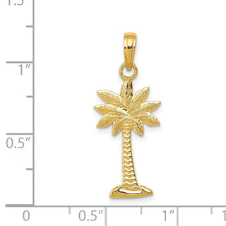 14k Yellow Gold Polished and Textured 2-D Palmetto Palm Tree Pendant