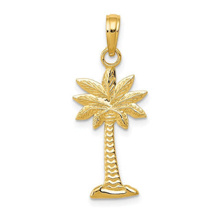 14k Yellow Gold Polished and Textured 2-D Palmetto Palm Tree Pendant