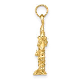 14k Yellow Gold Polished and Textured Double Palm Trees Pendant