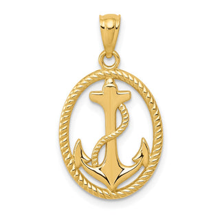 14k Yellow Gold Polished Anchor w/Rope Oval Pendant