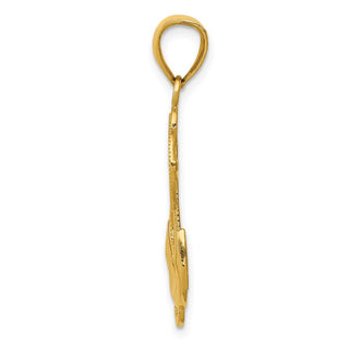 14k Yellow Gold Polished Anchor w/Textured Rope Pendant
