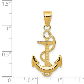 14k Yellow Gold Polished Anchor w/Textured Rope Pendant