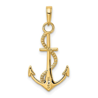 14k Yellow Gold Polished Anchor w/Rope Pendant K5395