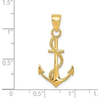 14k Yellow Gold Polished Anchor w/Rope Pendant K5395