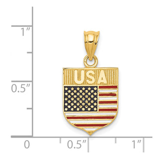 14k Yellow Gold Usa Flag Enameled Pendant
