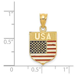 14k Yellow Gold Usa Flag Enameled Pendant