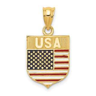 14k Yellow Gold Usa Flag Enameled Pendant