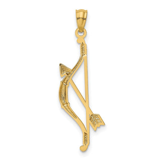 14k Yellow Gold Polished and Textured Bow and Arrow Pendant