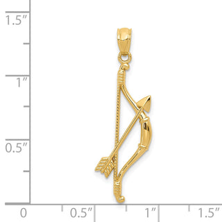 14k Yellow Gold Polished and Textured Bow and Arrow Pendant