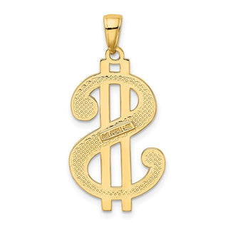 14k Yellow Gold Polished and Textured Dollar Sign Pendant