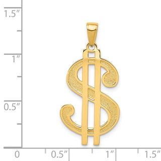 14k Yellow Gold Polished and Textured Dollar Sign Pendant