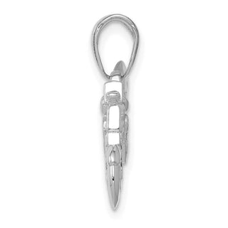 14k White Gold Polished and Textured 3-D Motorcycle Pendant