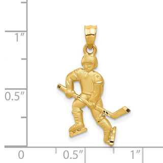 14k Yellow Gold Satin and Diamond-cut Hockey Player Pendant