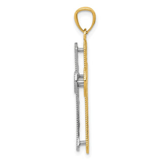 14k Yellow and White Gold Polished 2 Level Fancy Cross Pendant K5445