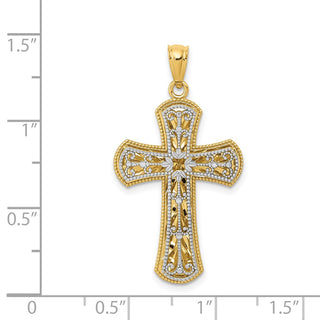 14k Yellow and White Gold Polished 2 Level Fancy Cross Pendant K5445