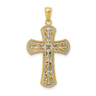 14k Yellow and White Gold Polished 2 Level Fancy Cross Pendant K5445