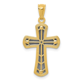 14k Yellow Gold and Rhodium Polished Cross Pendant K5446