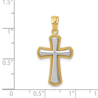 14k Yellow Gold and Rhodium Polished Cross Pendant K5446