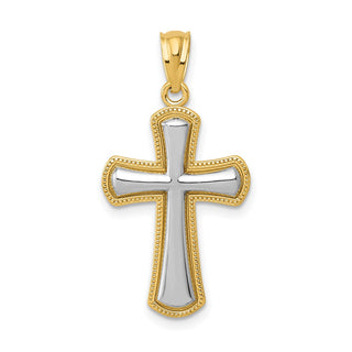 14k Yellow Gold and Rhodium Polished Cross Pendant K5446