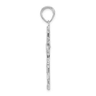 14k White Gold Polished And Textured Nugget-Style Cross Pendant