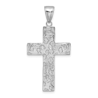 14k White Gold Polished And Textured Nugget-Style Cross Pendant