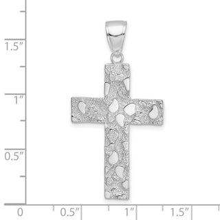 14k White Gold Polished And Textured Nugget-Style Cross Pendant
