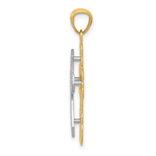 14k Yellow and White Gold Polished 2 Level Fancy Cross Pendant K5454