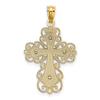14k Yellow and White Gold Polished 2 Level Fancy Cross Pendant K5454