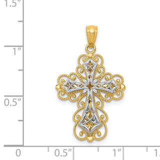 14k Yellow and White Gold Polished 2 Level Fancy Cross Pendant K5454
