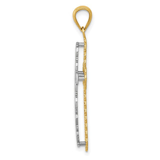 14k Yellow and White Gold Polished 2 Level Fancy Cross Pendant K5455