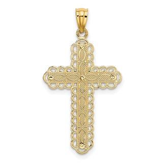 14k Yellow and White Gold Polished 2 Level Fancy Cross Pendant K5455