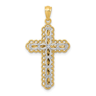 14k Yellow and White Gold Polished 2 Level Fancy Cross Pendant K5455