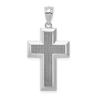 14k White Gold Polished and Textured Cross Pendant K5461
