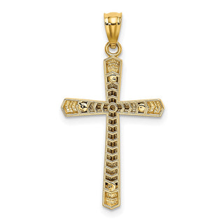 14k Yellow and White Gold Polished Diamond-Cut Cross Pendant