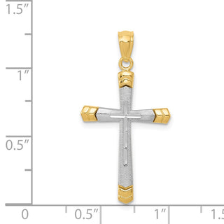 14k Yellow and White Gold Polished Diamond-Cut Cross Pendant